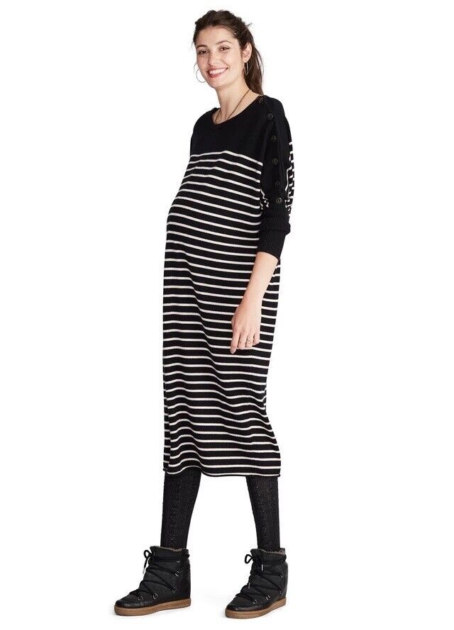 Hatch Maternity Women’s THE LOU DRESS Wool/Cashmere Black Stripe $298 NEW