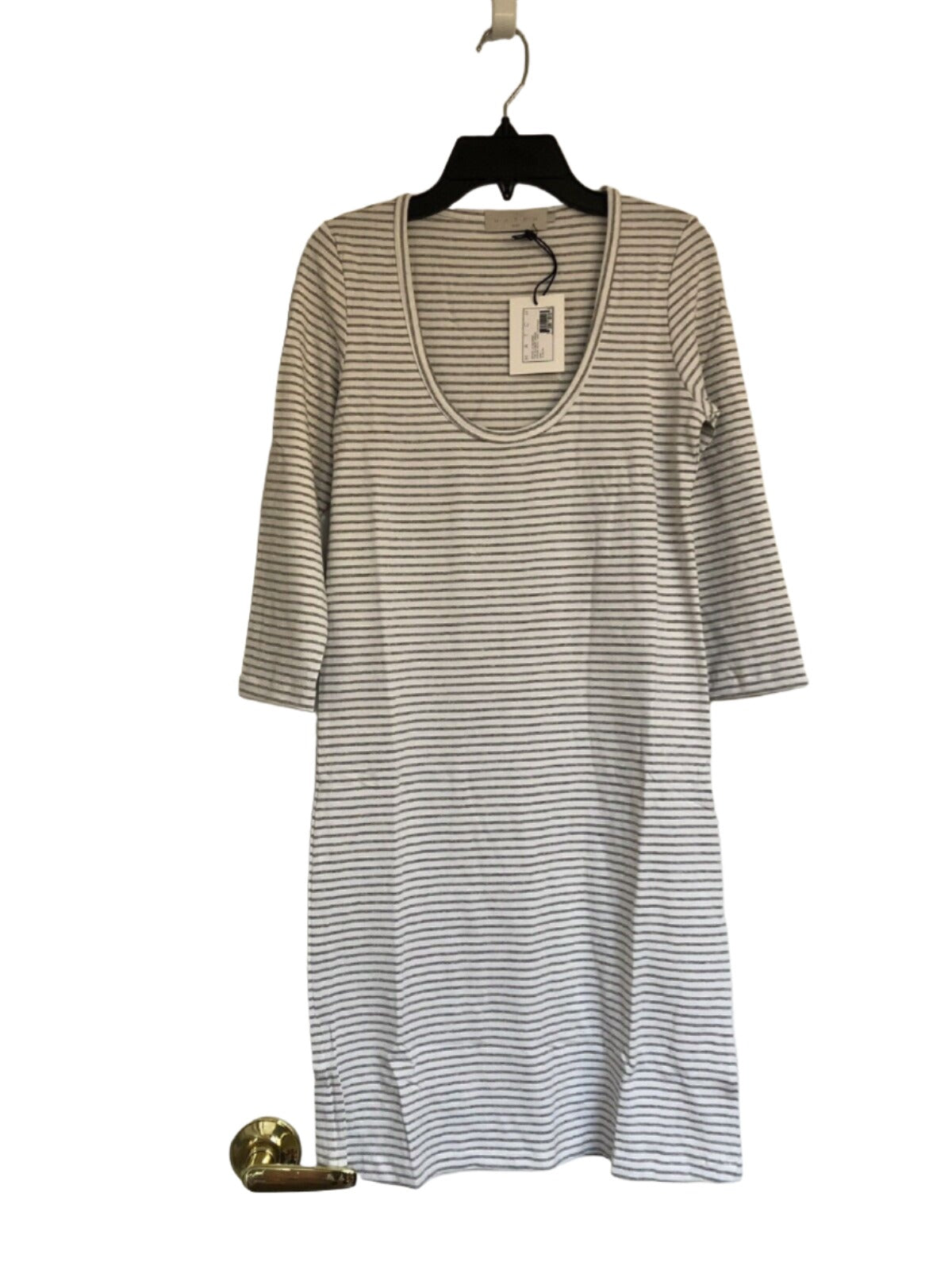 Hatch Maternity Women’s THE 3/4 BODY DRESS White/Grey Striped $148 NEW