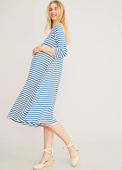 Hatch Maternity Women’s THE MARINA DRESS Ivory/Blue Stripe $178 NEW