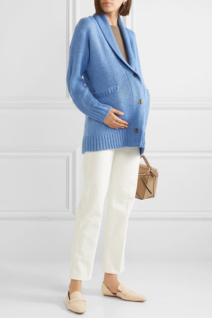 Hatch Maternity Women’s THE BLAIR CARDIGAN Wool Blend Periwinkle $328 NEW