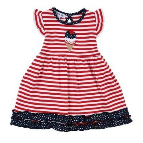 Magnolia Baby Girl 4TH OF JULY ICE CREAM Ruffle Dress Set Red Size 9 Months NEW