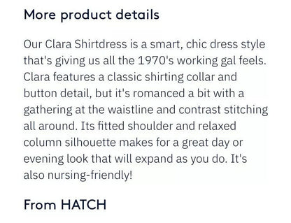 Hatch Maternity Women’s THE CLARA SHIRTDRESS Blush Size 1 (S/4-6) NEW