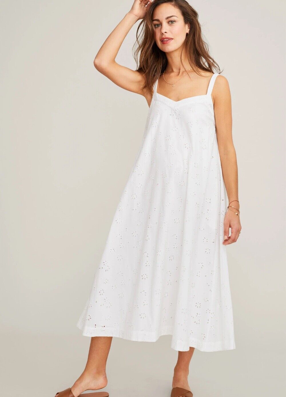 Hatch Maternity Women’s THE EYELET ASTRID DRESS Cotton White $298 NEW