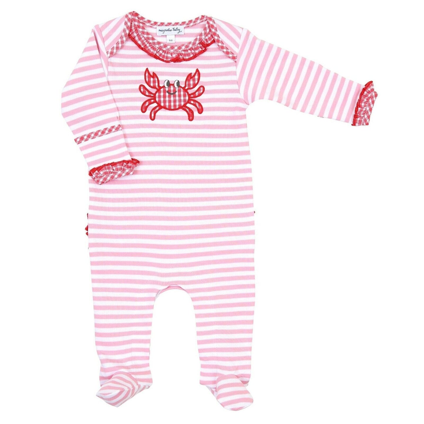 Magnolia Baby Girls GINGHAM CRAB Ruffle Footie Pink Size PREEMIE NEW