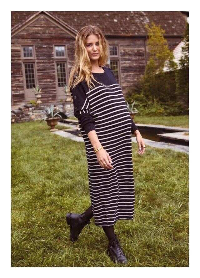 Hatch Maternity Women’s THE LOU DRESS Wool/Cashmere Black Stripe $298 NEW