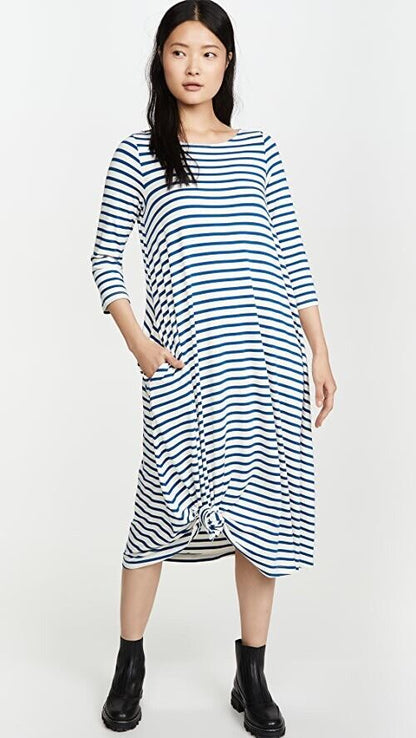 Hatch Maternity Women’s THE MARINA DRESS Ivory/Blue Stripe $178 NEW