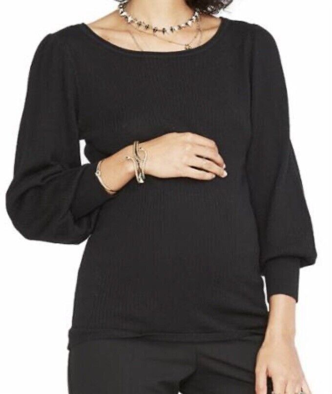 Hatch Maternity Women’s THE OLYMPIA SWEATER Black Merino Wool $168 NEW