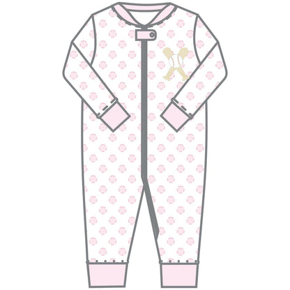 Magnolia Baby Girls GRAND SLAM Zipped Pajamas Pink Pima Cotton Size 24 Months