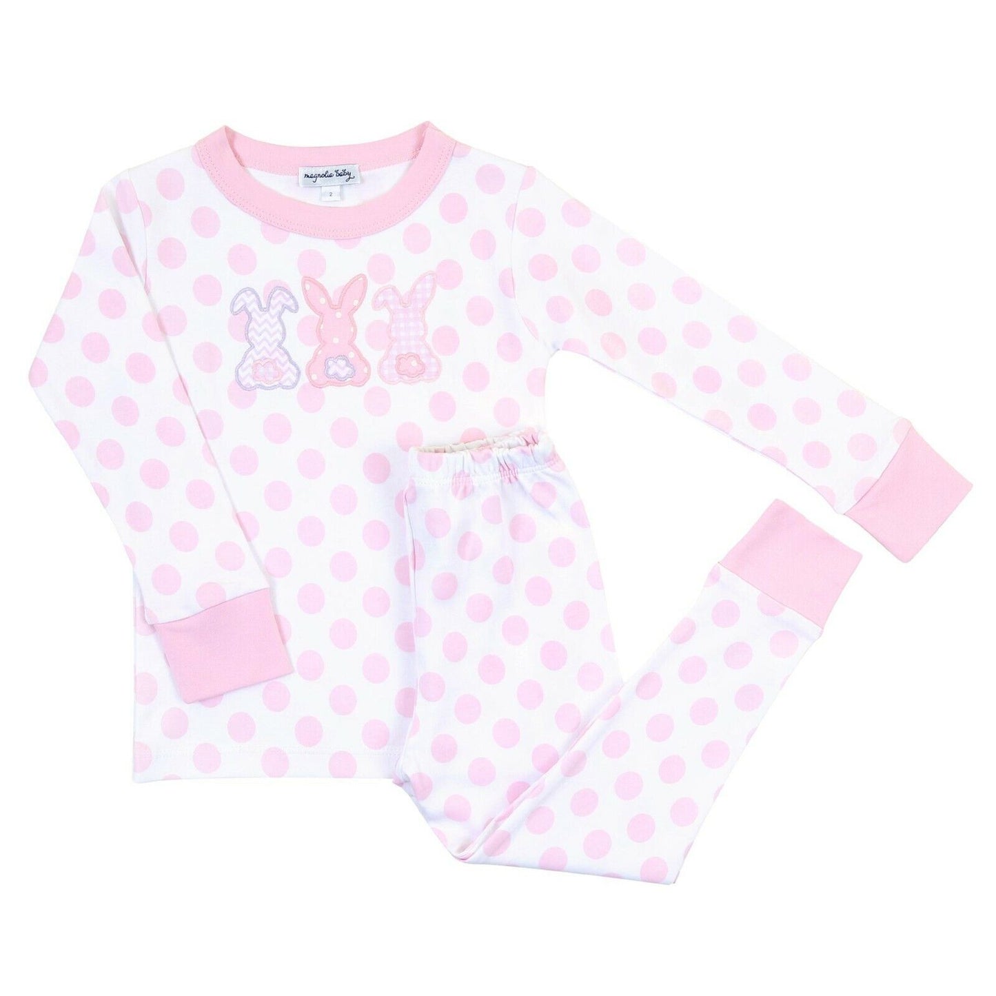 Magnolia Baby Girls BUNNY TRIO Applique Long Pajamas Pink Size 6/12 Months NEW