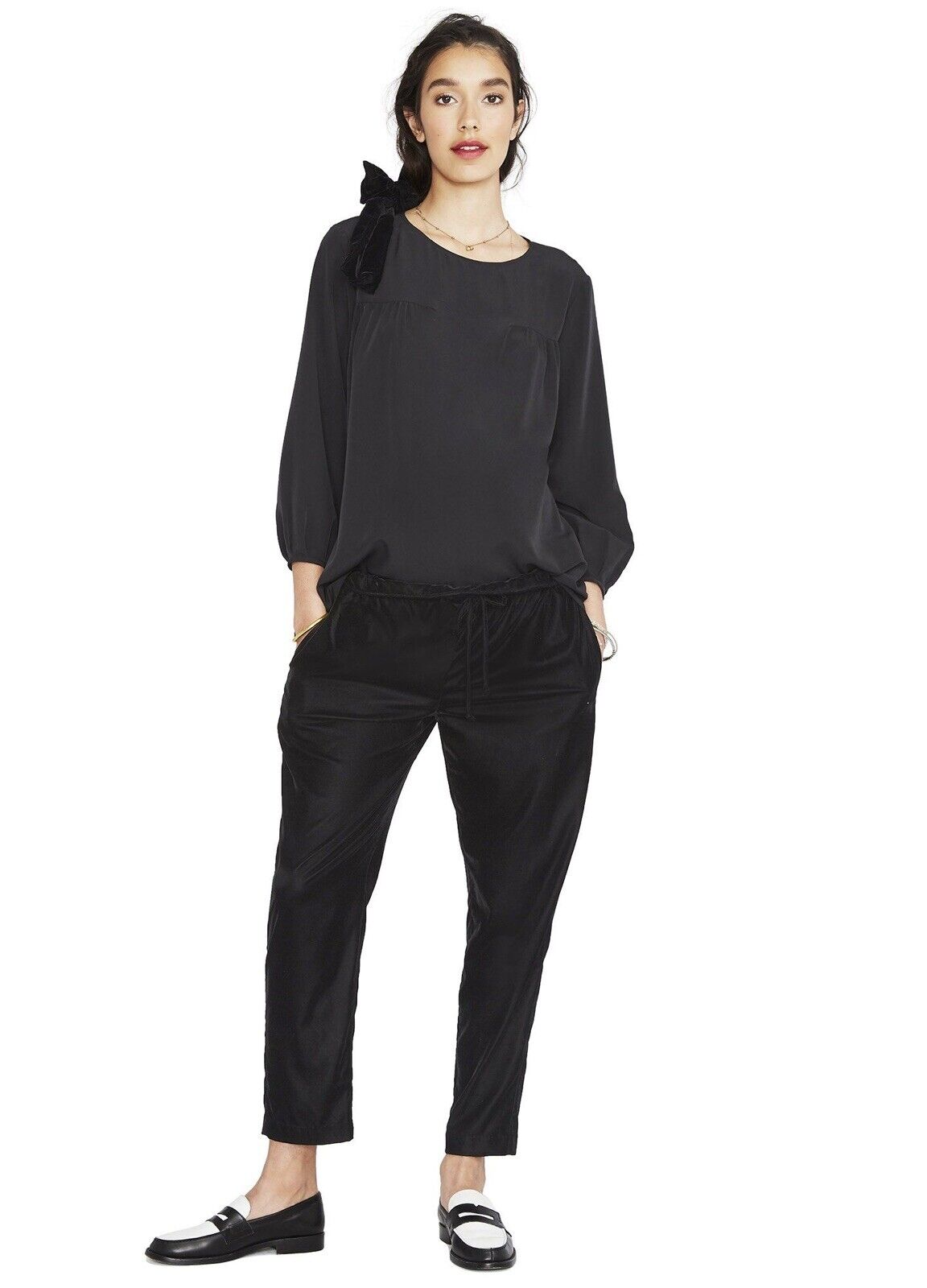 Hatch Maternity Women’s THE PAPERBAG PANT Black Velvet $198 NEW