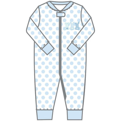 Magnolia Baby Boys BUNNY TRIO Zipped Pajamas Pima Cotton Blue Size 4T NEW