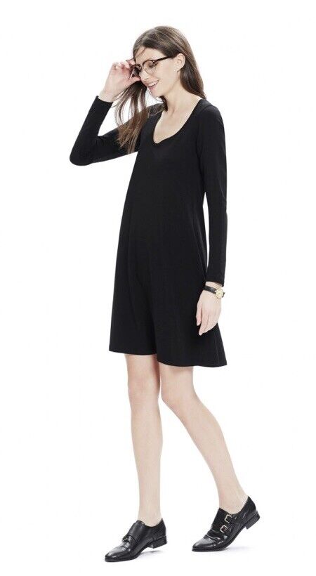 Hatch Maternity Women’s THE LONG SLEEVE A-LINE DRESS Charcoal $118 NEW