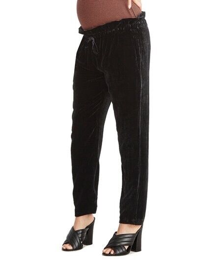 Hatch Maternity Women’s THE PAPERBAG PANT Black Velvet $198 NEW