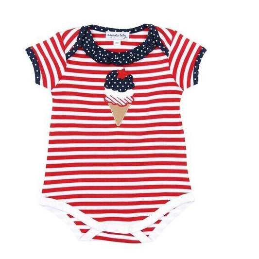 Magnolia Baby Girl 4th Of July Ice Cream Bodysuit Red Pima Cotton NEW