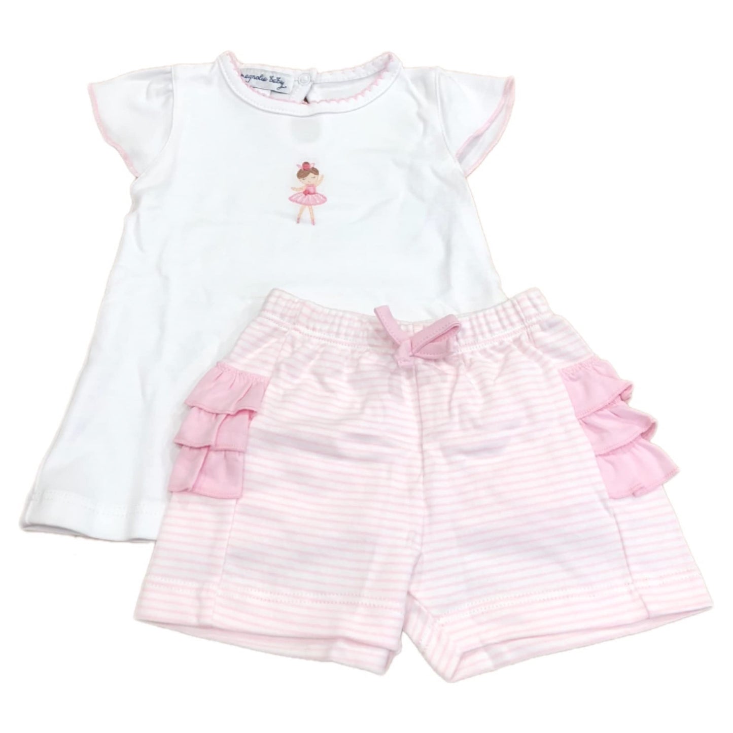 Magnolia Baby Baby Girl Twinkle Toes Embroidered Ruffle Flutters Short Set Pink NEW